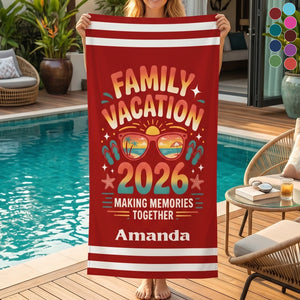 Custom Name Family Vacation Group Trip 2026 Beach Towel | Summer Cruise Travel Present