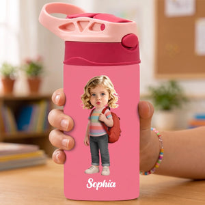 Personalized Kids Insulated Water Bottle With Photo & Name - Back To School Gift