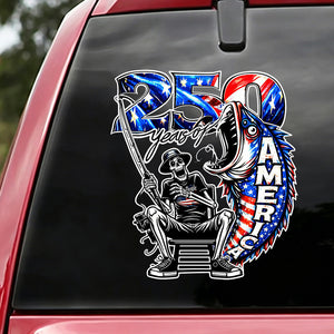 Skeleton Bass Fishing 250 Years Car Window Decal - Creative 4th Of July 2026 Gift