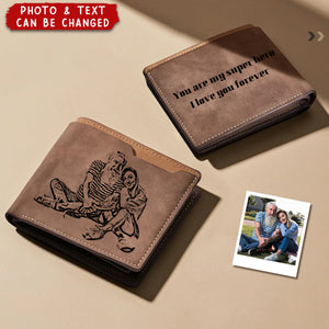 Personalized Engraved Photo Leather Short Wallet For Men Father's Day Gift