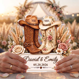 Personalized "Two Boots One Love" Couple Acrylic Plaque | Custom Wedding Date Keepsake, Western Wedding Gift