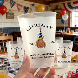 Retired Party Cup With Custom Face Photo & Est. - Personalized Farewell Party Decor For Coworkers