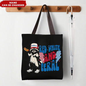 Personalized Tote Bag 4th Of July Funny Feral USA Hotdog Raccoon Independence Day