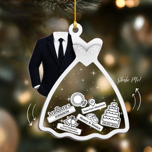 Personalized Wedding Dress & Suit Shaker Ornament With Name,Date & State | Anniversary Christmas Wedding Gifts For Couple & Newlyweds