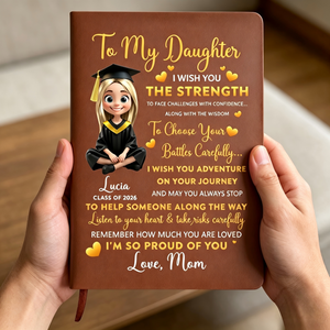 Personalized To My Daughter Leather Journal With Name & Grad Character | Gift For Daughters & Graduates