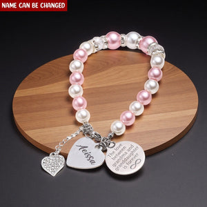 Personalized Glass Pearl Bracelet - Adjustable Beaded Chain with Crystal Charm Gift for Granddaughter