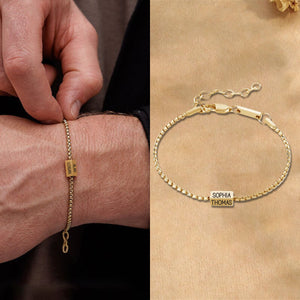 Stainless Steel Square Pearl Cube Personalized Bracelet, Gift For Dad For Husband For Him