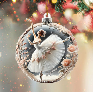 Personalized Ballerina Christmas Ornament - Custom Name Decor With Romantic Pink Flowers | Heartwarming Gift For Ballerina & Ballet Lovers