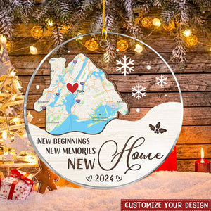 New Home, New Beginnings- Gift For New Homeowners Custom Map Acrylic Ornament
