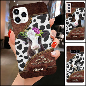 Personalized Silicone Phonecase Just A Girl Who Love Cows Leather Texture