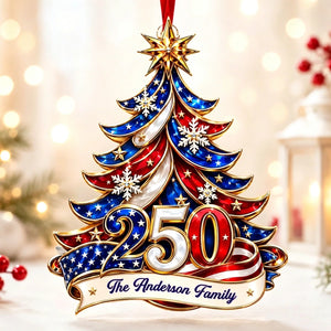 Custom Name 250th America Christmas Acrylic Ornament | Personalized Patriotic Family Gift