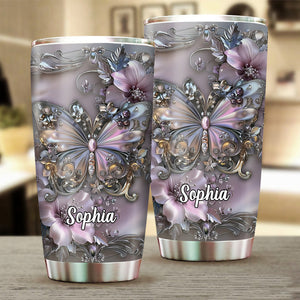 Elegant Iridescent Floral Butterfly Luxurious Personalized Tumbler