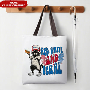 Personalized Tote Bag 4th Of July Funny Feral USA Hotdog Raccoon Independence Day