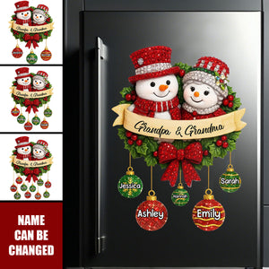 Personalized Snowman Family Christmas Wreath Decal With 1-10 Kids Names Gathering Christmas Warmth For Grandparents