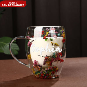 Insulated Layer Dried Flowers Double Wall Glass Personalized Coffee Mugs
