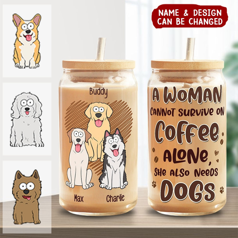 All I Need Is Coffee And Dogs - Dog Personalized Custom Glass Cup, Iced Coffee Cup, Pet Lovers