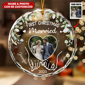 Personalized Photo First Christmas Married Ornament With Name & Photo | Exclusive Wedding & Anniversary Gift For Couples & Newlyweds