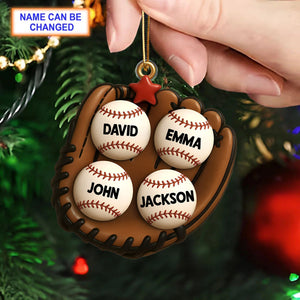 Baseball Gloves Family Members' Names Personalized Acrylic Ornament, Christmas Tree Decoration