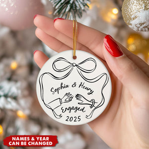 Personalized First Christmas Engaged Ornament | Custom Ceramic Engagement Gift For Couples & Fiancés For Christmas Anniversary