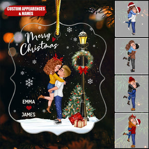Winter Couple Hugging Kissing Snow Personalized Acrylic Ornament