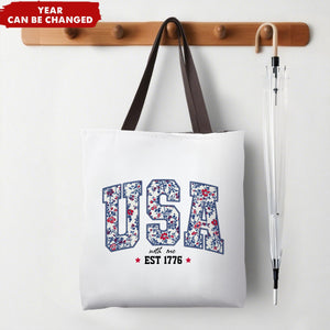 Personalized Tote Bag Floral USA 4th Of July Summer Patriotic America Est 1776 Independence Day