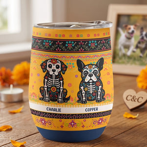 Personalized Name Dia De Los Muertos Eggshell Tumbler With Mexican Floral & Dead Dog Unique Gift for Dog Lovers