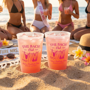 Personalized Bride Name Plastic Cups With Bikini Design For Couple Engaged Beach Party