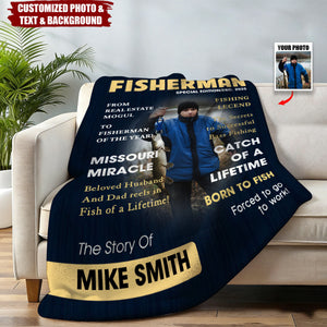 Personalized "Fisherman" Magazine Cover Blanket With Photo Name & Text - Birthday Father's Day Gift For Dad Husband Friend