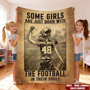 Personalized Train Hard Football Blanket With Player Name & Number & Quote | Cozy Motivation Gift For Athlete Lover Kids Teen