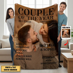 Personalized "Couple of the Year" Cover Blanket With Names & Photo & Date & Text | Romantic Milestone Gift For Spouse Couple | Valentine's Day