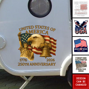 Personalized Bold Flag & Eagle Wings American USA 250th Car Window Decal Sticker - Independence Day Keepsake For Trucks & SUVs