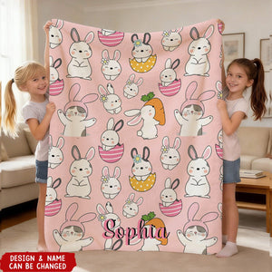 Personalized Super Soft Cute Bunnies Easter Kids Blanket With Bunny Print & Name - Easter Basket Stuffer Keepsake For Toddlers & Babies