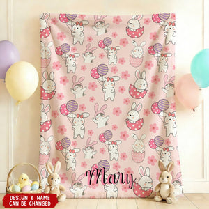 Personalized Super Soft Cute Bunnies Easter Kids Blanket With Bunny Print & Name - Easter Basket Stuffer Keepsake For Toddlers & Babies