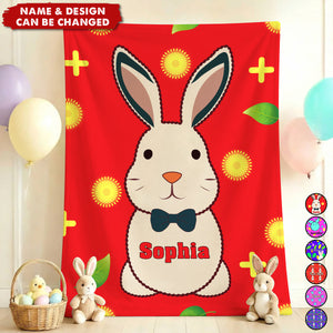 Personalized Cute Cartoon Bunny Kids Easter Blanket With Name | Happy Easter Gift For Kids