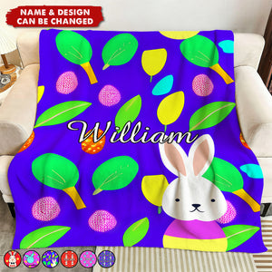 Personalized Cute Cartoon Bunny Kids Easter Blanket With Name | Happy Easter Gift For Kids