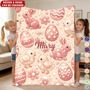 Personalized Soft Kids Easter Blanket With Name & Bunny Egg Design | Happy Easter Gift For Kids