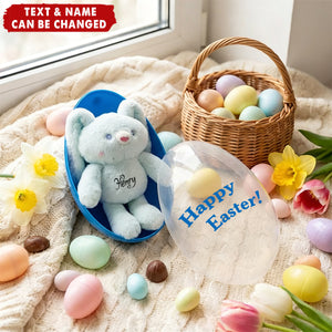 Personalized Stretchable Plush Bunny & Jumbo Easter Egg Set With Names | Easter Gift For Kids