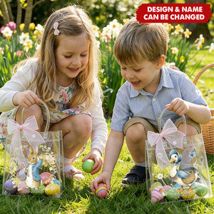 Personalized Easter Rabbit Transparent Gift Bag With Design & Name - Easter Gift For Family Kids