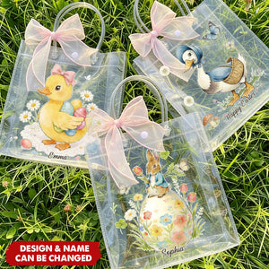 Personalized Easter Rabbit Transparent Gift Bag With Design & Name - Easter Gift For Family Kids