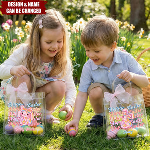 Personalized Clear Easter Gift Bag With Y2K Bunny Design & Name | Easter Gift for Kids
