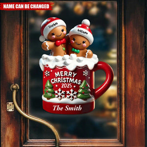 Personalized Gingerbread Family In Hot Cocoa Decal With 2-10 Names & Year,Unique Christmas Decoration For Your Family Home