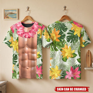 Men's Funny 3D Muscular Body Hawaiian Shirt, Summer Tropical Floral Bachelor Party - Personalized Shirt