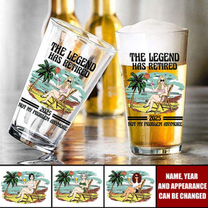 Personalized "The Legend Has Retired" Beer Glass - Vintage Beach Theme, Custom Name & Image, Exclusive Fun Souvenir Gift For Retiring People