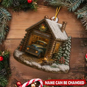 Personalized Garage Christmas Ornament - Custom Name Vintage Truck Wood Ornament, Gift For Family, Car Guy & Mechanic