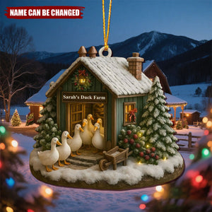 Personalized Duck Farm Christmas Wood Ornament With Name Xmas Decoration For Farmer & Pet Lover