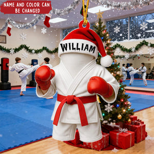 Personalized Karate Arts Figurine Ornament With Name and Belt Gloves Color | Professional Xmas Gift For Athlete Karate Lover