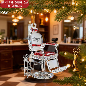 Personalized Acrylic Barber Chair Ornament With Name - Perfect Christmas Thank You Gift for Salon Owners & Cosmetologists