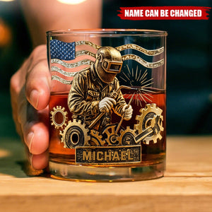 Customized Welder & Gear Whiskey Glass 11Oz With Name – Fathers Day | Birthday | Christmas Gift For Him