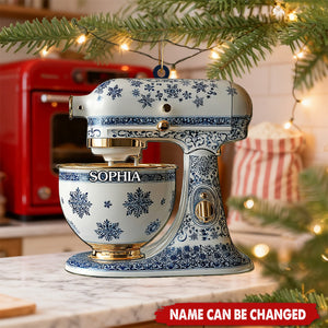 Personalized Blue Snowflake Mixer Christmas Ornament With Name | 3D Effect | Unique Gift For Chef & Mom