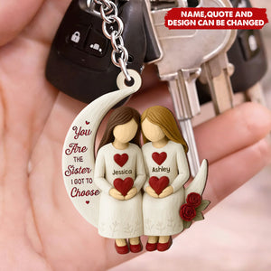 Personalized 3D Effect Wooden Moon Keychain With Names & Quote & Icons | Unique Soul Sister Friendship Gift For Best Friends Girls
